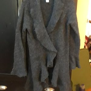 Susan Bristol Charcoal Ruffle Duster Cardigan  M